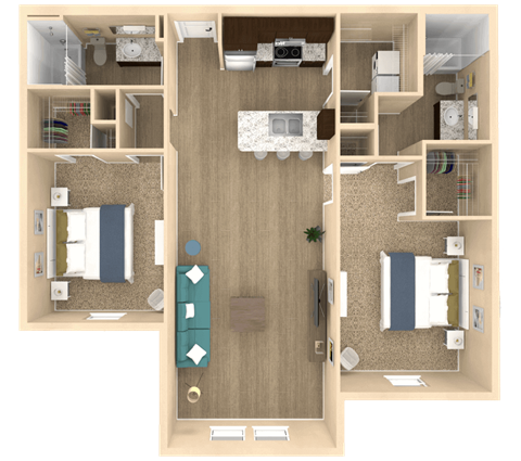 2 bed 2 bath Haven Floor Plan at The Oasis at Town Center, Jacksonville, 32246